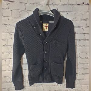 Relwen Wool Shawl Cardigan Black Small Ribbed Heavyweight Academia